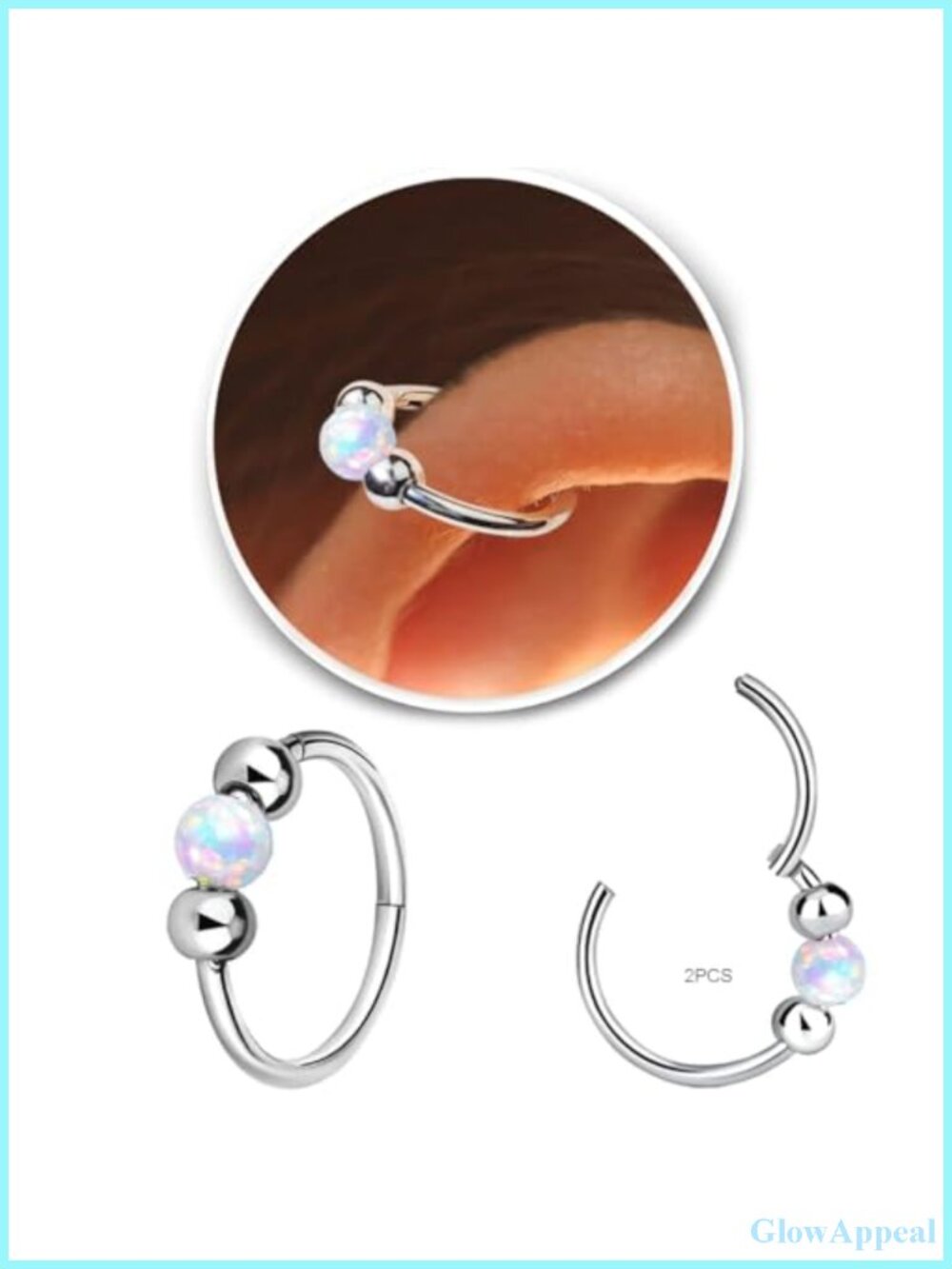 18G Opal Cartilage Hoop Earrings, Hypoallergenic Surgical Steel Huggies